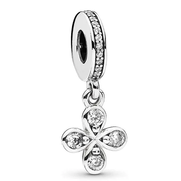 Hạt Vòng Charm Pandora Four Petal Flower Dangle 797969CZ Màu Bạc