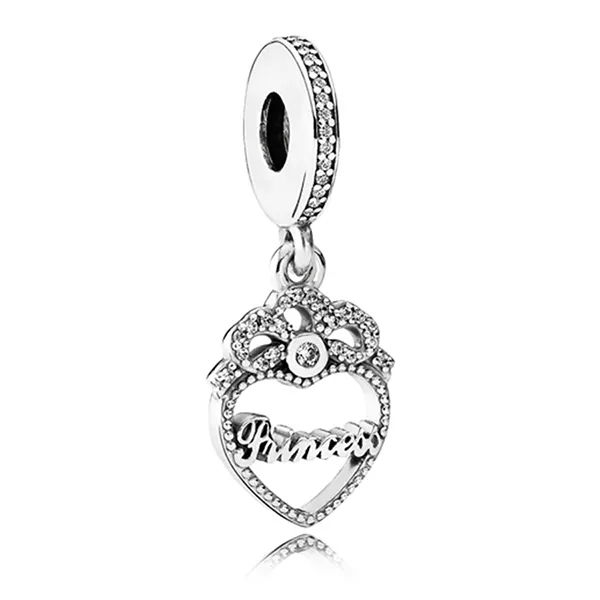 Hạt Vòng Charm Pandora Princess Crown Heart 791962CZ Màu Bạc
