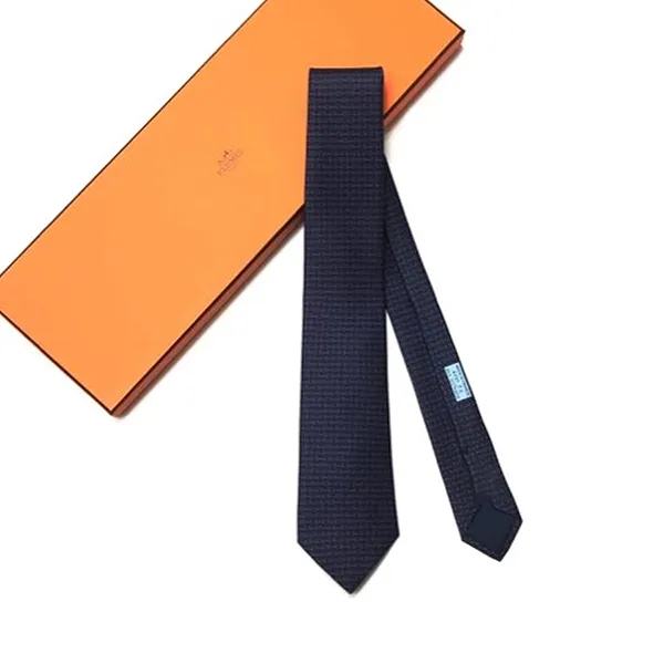 Cà Vạt Nam Hermès Marine Blane Bleu Màu Xanh Navy