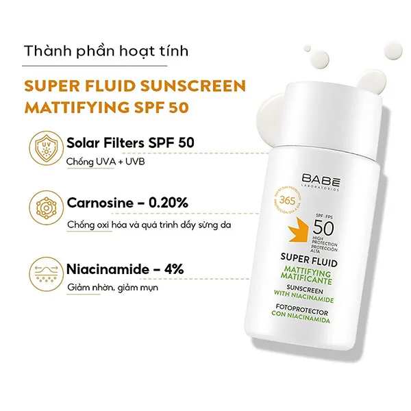 Kem Chống Nắng Kiểm Soát Dầu Babe Laboratorios Super Fluid Mattifying Suncreen SPF 50 50ml - 4