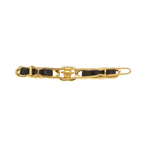Kẹp Tóc Chanel Gold Black Leather Chain Crystal Barrette Vàng Đen - Phụ kiện - Vua Hàng Hiệu