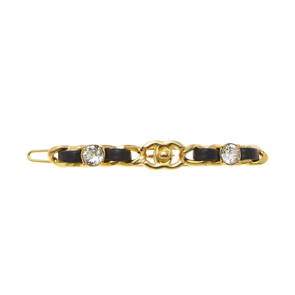 Kẹp Tóc Chanel Gold Black Leather Chain Crystal Barrette Vàng Đen - Phụ kiện - Vua Hàng Hiệu