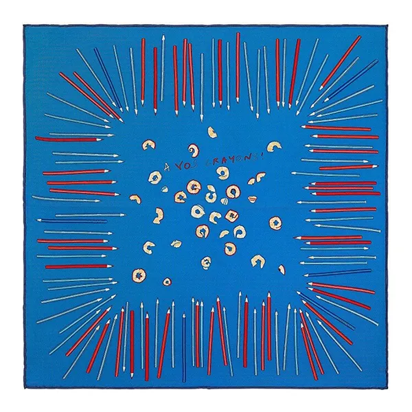 Khăn Lụa Nữ Hermès A Vos Crayons By Leigh Cooke Scarf 45 Màu Xanh Blue