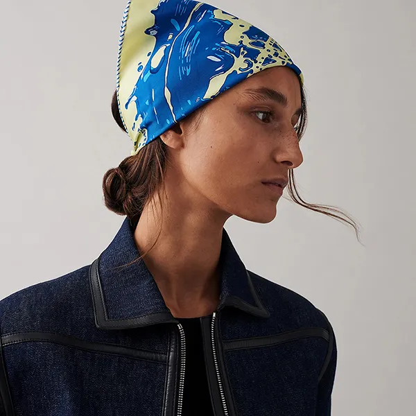 Khăn Lụa Nữ Hermès Peinture Fraiche Scarf 45 Màu Xanh Vàng