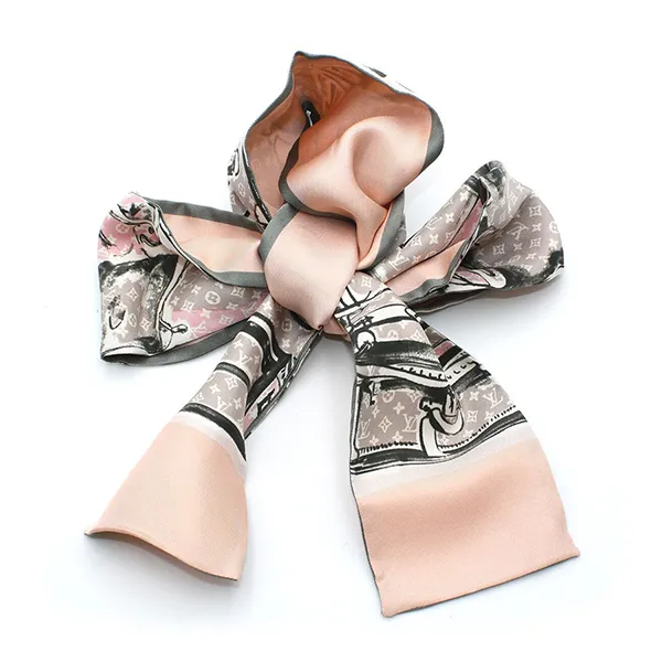 Khăn Nữ Louis Vuitton LV Rose Poudre Trunks Print Bandeau Scarf M73965 Màu Hồng Nâu