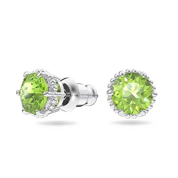 Khuyên Tai Nữ Swarovski Birthstone Stud Earrings Round Cut, August, Green, Rhodium Plated 5615519 Màu Xanh Lá Mạ