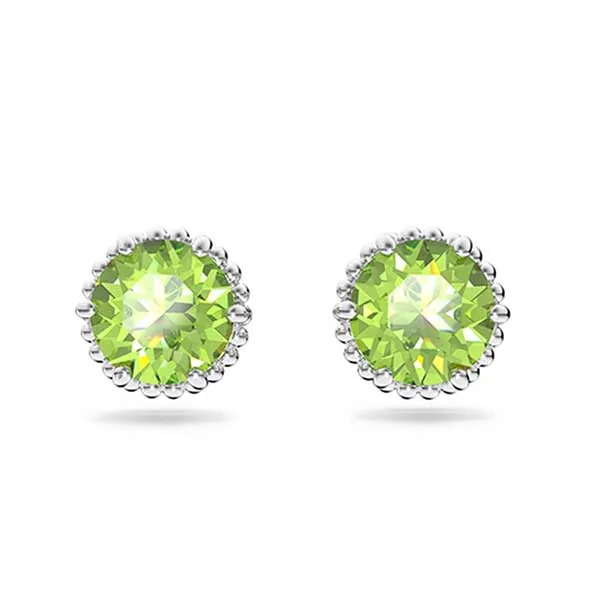 Khuyên Tai Nữ Swarovski Birthstone Stud Earrings Round Cut, August, Green, Rhodium Plated 5615519 Màu Xanh Lá Mạ