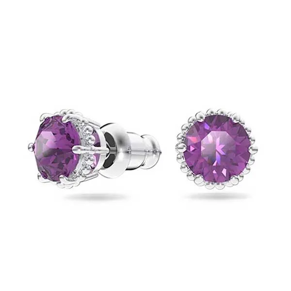 Khuyên Tai Nữ Swarovski Birthstone Stud Earrings Round Cut, February, Purple, Rhodium Plated 5615517 Màu Tím - Trang sức - Vua Hàng Hiệu