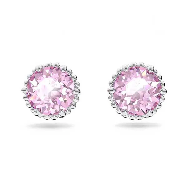 Khuyên Tai Nữ Swarovski Birthstone Stud Earrings Round Cut, June, Pink, Rhodium Plated 5615514 Màu Hồng Nhạt
