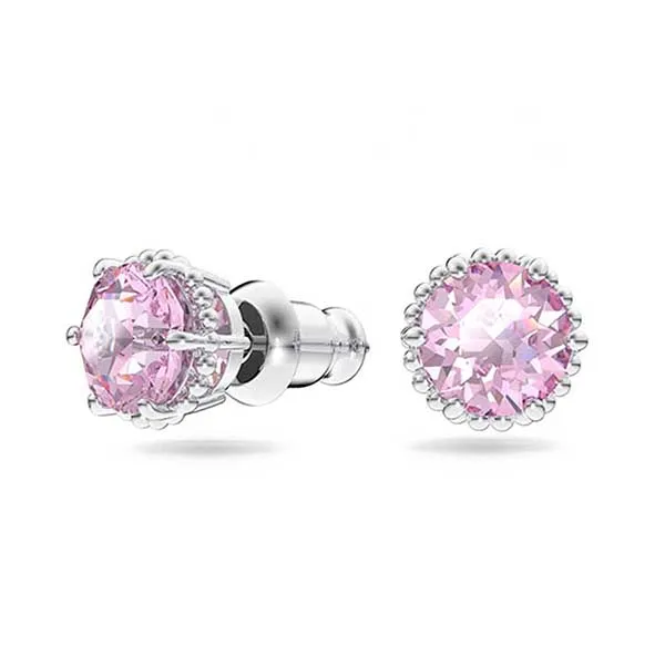Khuyên Tai Nữ Swarovski Birthstone Stud Earrings Round Cut, June, Pink, Rhodium Plated 5615514 Màu Hồng Nhạt