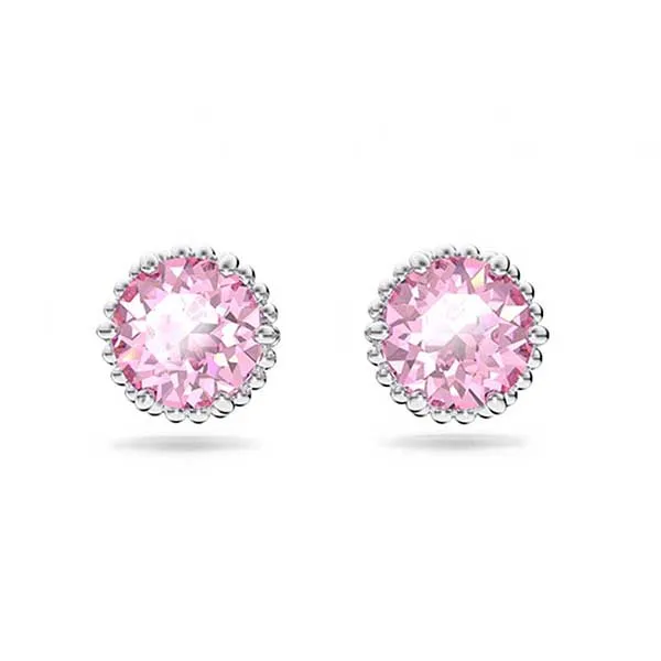 Khuyên Tai Nữ Swarovski Birthstone Stud Earrings Round Cut, October, Pink, Rhodium Plated 5615521 Màu Hồng Đậm