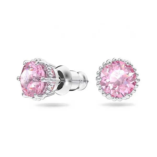 Khuyên Tai Nữ Swarovski Birthstone Stud Earrings Round Cut, October, Pink, Rhodium Plated 5615521 Màu Hồng Đậm