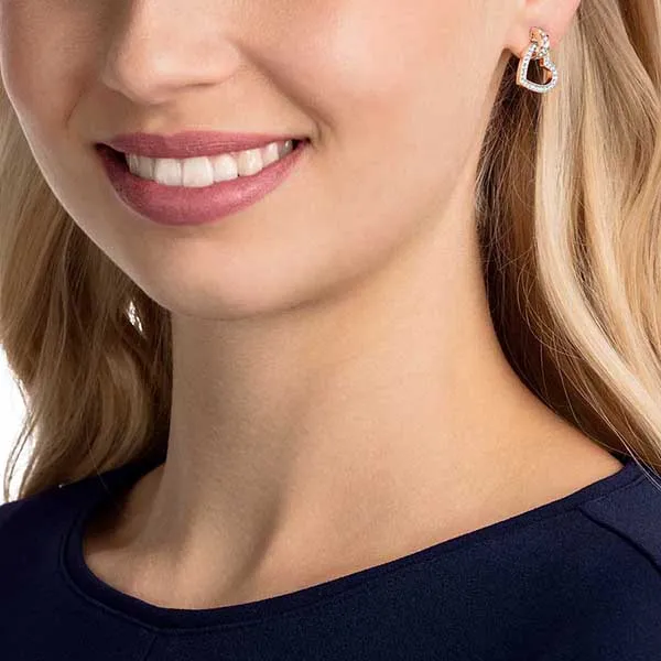 Khuyên Tai Nữ Swarovski Lovely Stud Earrings Heart, White, Rose Gold-Tone Plated 5616477 Màu Trắng/ Vàng Hồng