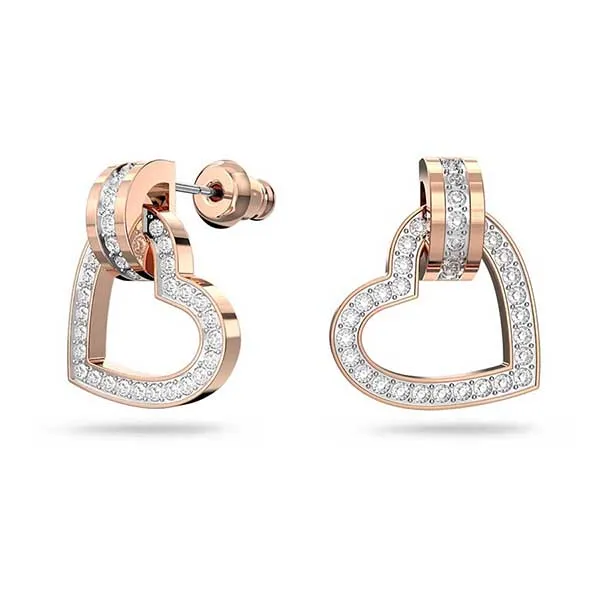 Khuyên Tai Nữ Swarovski Lovely Stud Earrings Heart, White, Rose Gold-Tone Plated 5616477 Màu Trắng/ Vàng Hồng