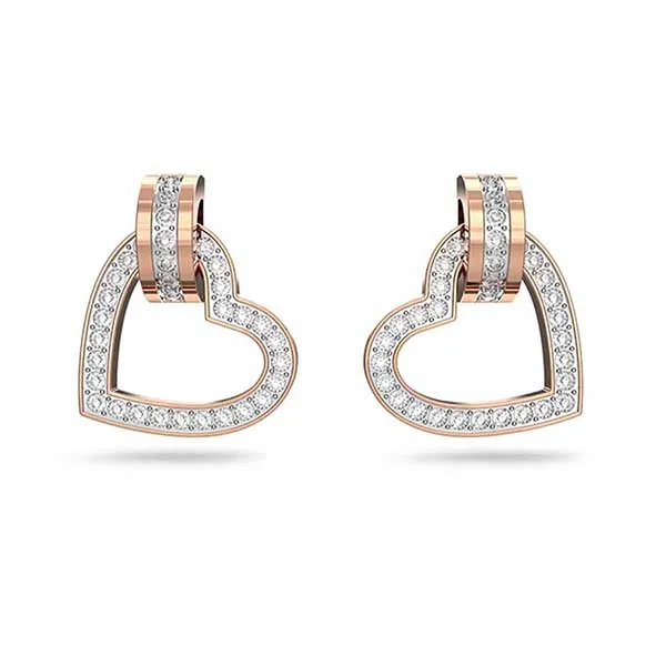 Khuyên Tai Nữ Swarovski Lovely Stud Earrings Heart, White, Rose Gold-Tone Plated 5616477 Màu Trắng/ Vàng Hồng