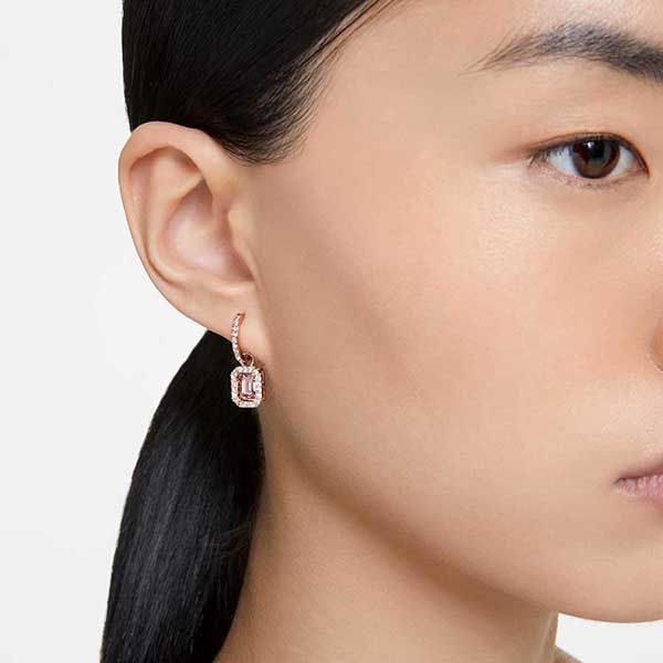 Khuyên Tai Nữ Swarovski Millenia Drop Earrings Octagon Cut, Pink, Gold-Tone Plated 5649474 Màu Vàng Hồng - 1