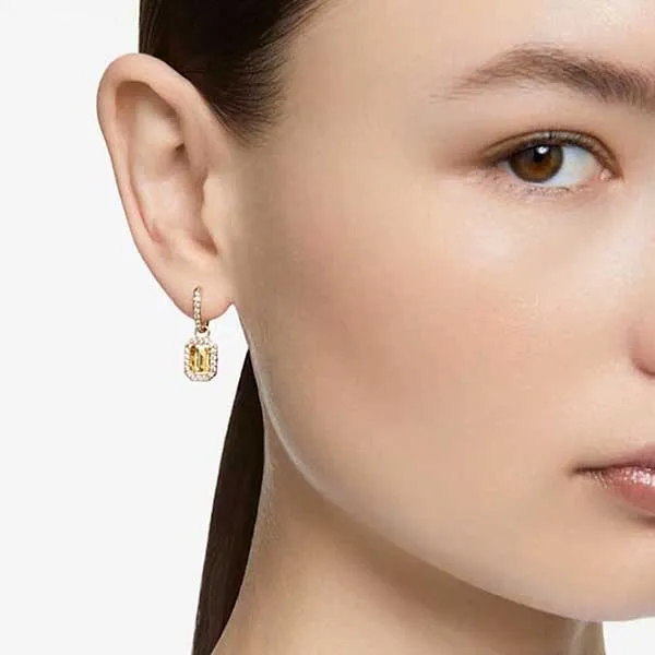 Khuyên Tai Nữ Swarovski Millenia Drop Earrings Octagon Cut, Yellow, Gold-Tone Plated 5641169 Màu Vàng