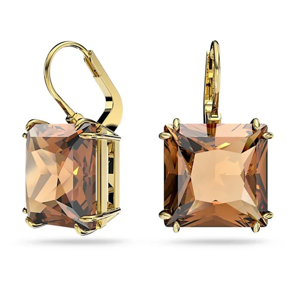 Khuyên Tai Nữ Swarovski Millenia Drop Earrings Square Cut, Brown, Gold-Tone Plated 5619494 Màu Nâu Vàng