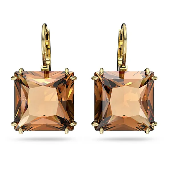 Khuyên Tai Nữ Swarovski Millenia Drop Earrings Square Cut, Brown, Gold-Tone Plated 5619494 Màu Nâu Vàng