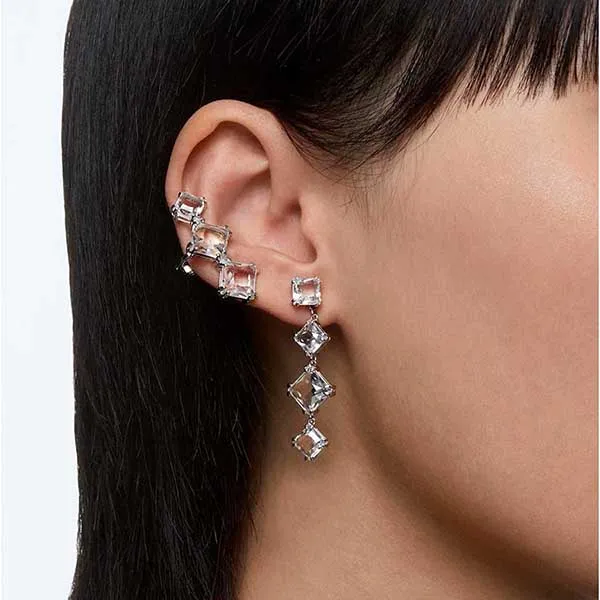 Khuyên Tai Nữ Swarovski Millenia Ear Cuff Set Asymmetrical Design, White, Rhodium Plated 5602782 Màu Trắng