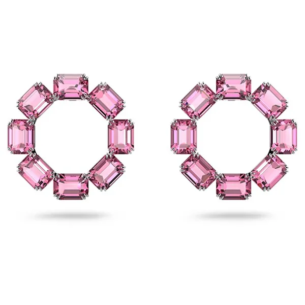 Khuyên Tai Nữ Swarovski Millenia Hoop Earrings Octagon Cut, Pink, Rhodium Plated 5614296 Màu Hồng - Trang sức - Vua Hàng Hiệu
