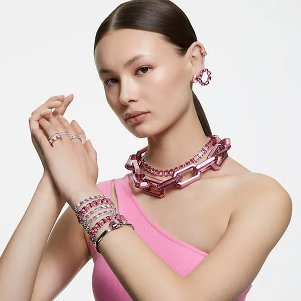 Khuyên Tai Nữ Swarovski Millenia Hoop Earrings Octagon Cut, Pink, Rhodium Plated 5614296 Màu Hồng - Trang sức - Vua Hàng Hiệu