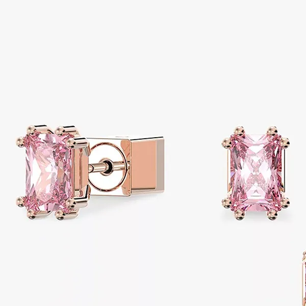 Khuyên Tai Nữ Swarovski Stilla Crystal Rectangle Stud Earrings, Pink/Rose Gold Màu Hồng - Trang sức - Vua Hàng Hiệu