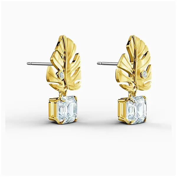 Khuyên Tai Nữ Swarovski Tropical Leaf Pierced Earrings, White, Gold-Tone Màu Vàng Gold - Trang sức - Vua Hàng Hiệu