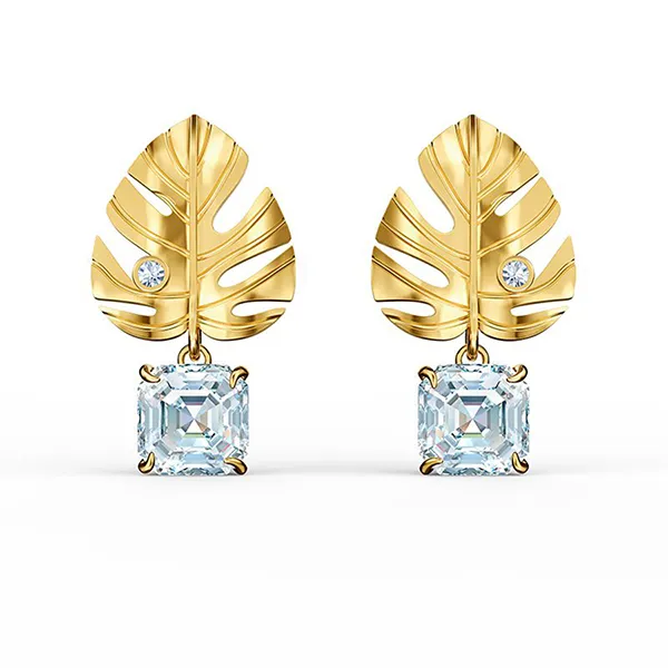 Khuyên Tai Nữ Swarovski Tropical Leaf Pierced Earrings, White, Gold-Tone Màu Vàng Gold - Trang sức - Vua Hàng Hiệu