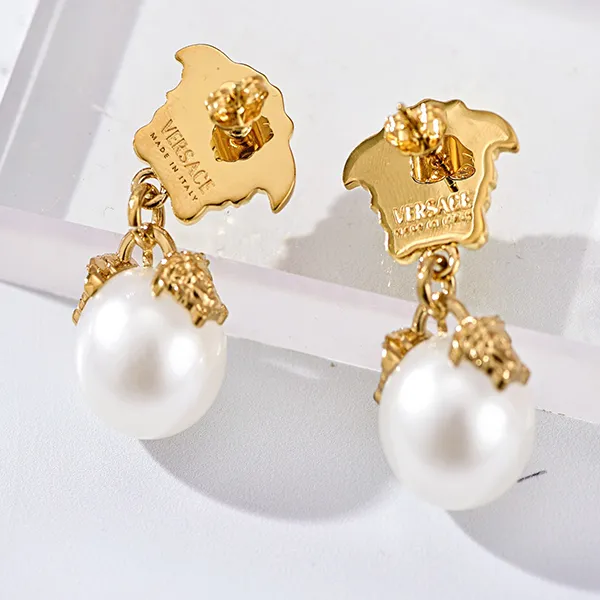 Khuyên Tai Nữ Versace Medusa & Faux Pearl Drop Earrings Màu Vàng Trắng