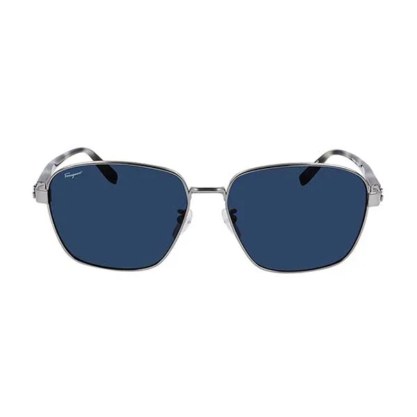 Kính Mát Nam Salvatore Ferragamo Men Titanium Navigator Sunglasses SF502SA 035 Màu Xanh Bạc