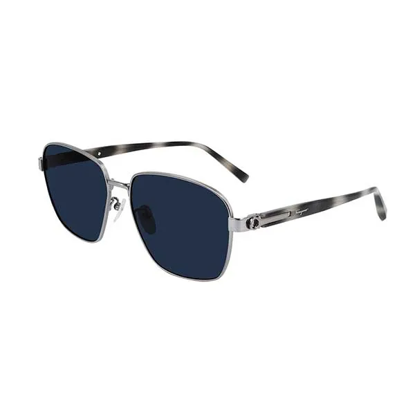 Kính Mát Nam Salvatore Ferragamo Men Titanium Navigator Sunglasses SF502SA 035 Màu Xanh Bạc