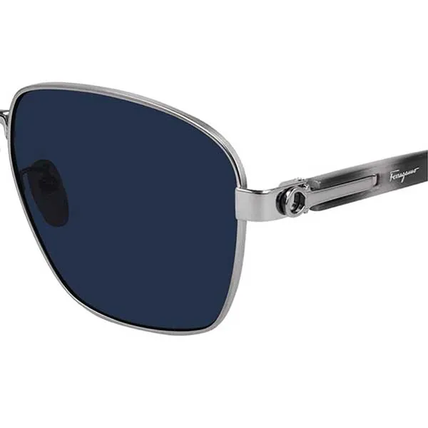 Kính Mát Nam Salvatore Ferragamo Men Titanium Navigator Sunglasses SF502SA 035 Màu Xanh Bạc