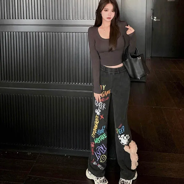 Quần Jean 13 De Marzo Street Graffiti Slang Bear Sweatpants Washed Black Màu Đen Size M - Thời trang - Vua Hàng Hiệu