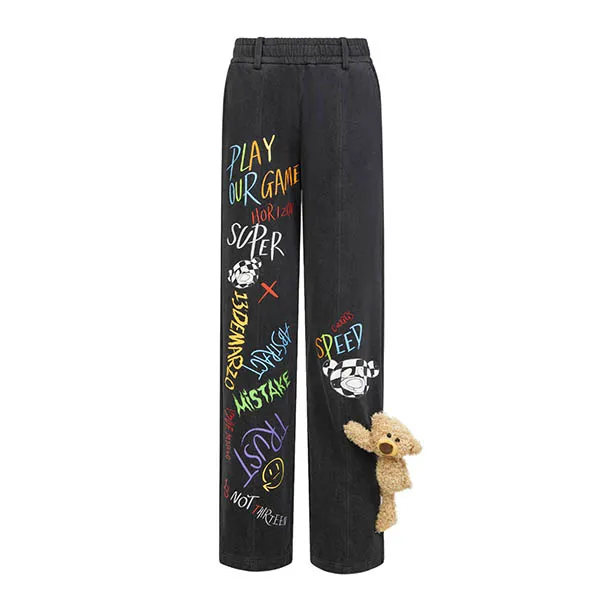 Quần Jean 13 De Marzo Street Graffiti Slang Bear Sweatpants Washed Black Màu Đen Size M - Thời trang - Vua Hàng Hiệu