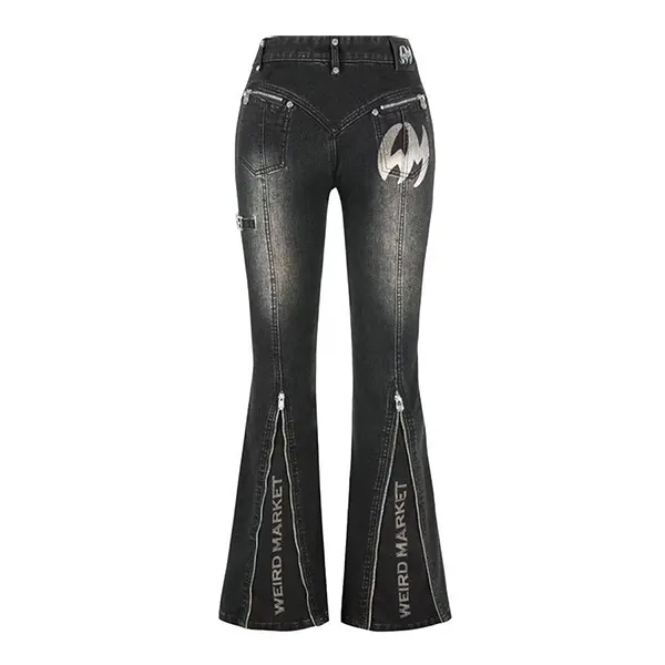 Quần Jean Nữ Weird Market Tight Bell Bottom Jeans Màu Đen