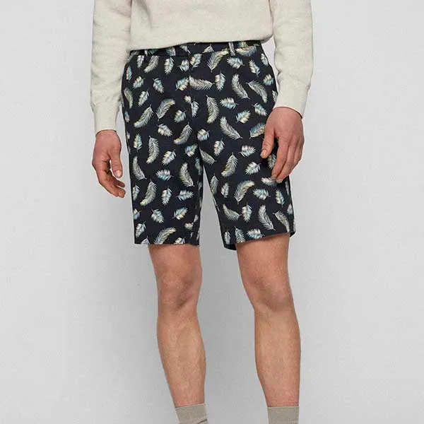 Quần Short Nam Hugo Boss Slim-Fit In Seasonal Print Stretch Cotton Satin Màu Xanh Đen - Thời trang - Vua Hàng Hiệu