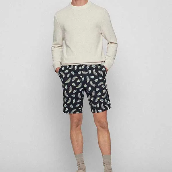 Quần Short Nam Hugo Boss Slim-Fit In Seasonal Print Stretch Cotton Satin Màu Xanh Đen - Thời trang - Vua Hàng Hiệu