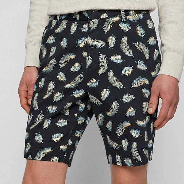 Quần Short Nam Hugo Boss Slim-Fit In Seasonal Print Stretch Cotton Satin Màu Xanh Đen - Thời trang - Vua Hàng Hiệu