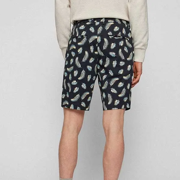 Quần Short Nam Hugo Boss Slim-Fit In Seasonal Print Stretch Cotton Satin Màu Xanh Đen - Thời trang - Vua Hàng Hiệu