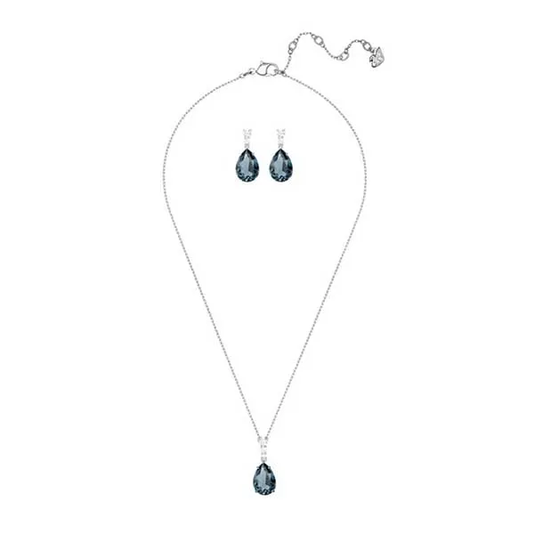Set Dây Chuyền + Khuyên Tai Nữ Swarovski Vintage Necklace And Drop Pierced Earring Màu Xanh Bạc