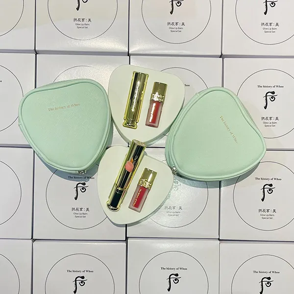 Set Son Dưỡng + Son Kem + Túi Đựng Whoo Gongjinhyang Mi Glow Lip Balm Pink Special Set 3 Món