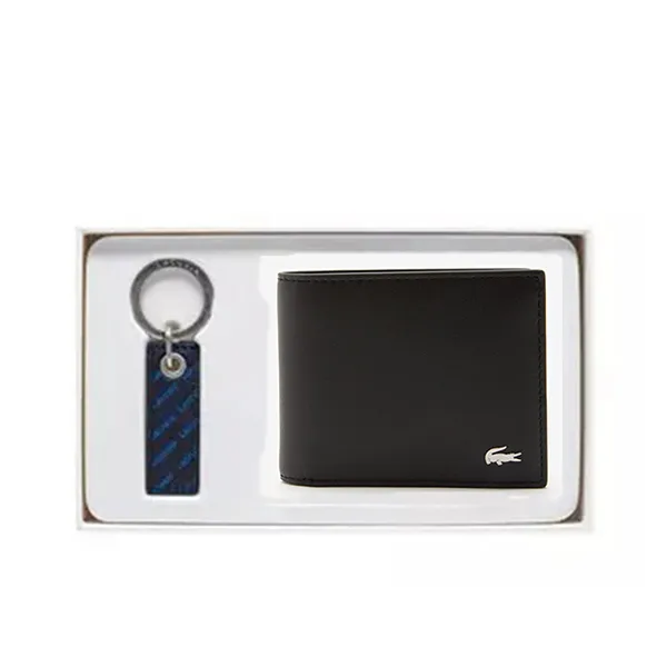 Set Ví Nam + Móc Khóa Lacoste Men's Geschenk-Set Wallet, Portem Màu Đen