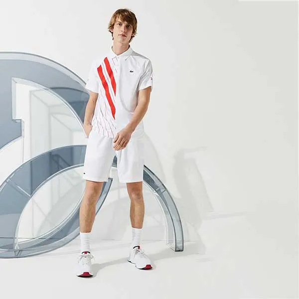 Bộ Thể Thao Nam Lacoste Sport Djokovic Stretch Ribbed Short Sleeve Màu Trắng Đỏ Size S