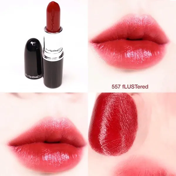 Son MAC Lustreglass Lipstick 557 Flustered Màu Đỏ Tươi