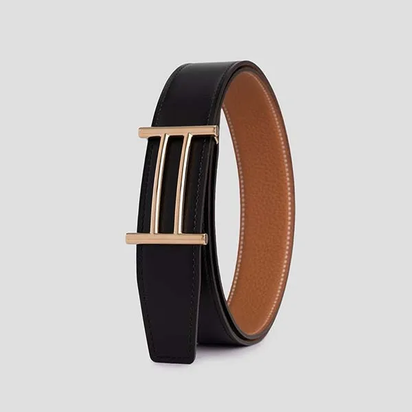 Thắt Lưng Nam Hermès Logo Gold JA1211 Màu Đen