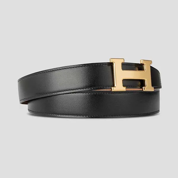 Thắt Lưng Nam Hermès Logo Gold JA1222 Màu Đen