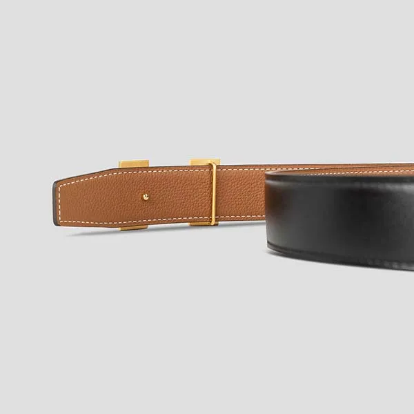 Thắt Lưng Nam Hermès Logo Gold JA1222 Màu Đen