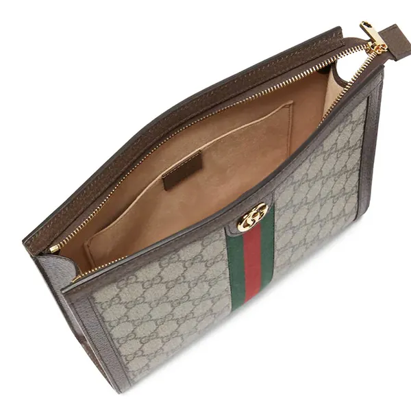 Túi Cầm Tay Gucci GG Supreme Canvas Pouch Màu Nâu