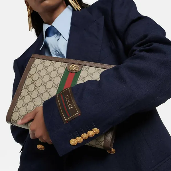 Túi Cầm Tay Gucci GG Supreme Canvas Pouch Màu Nâu